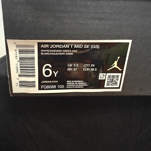 AIR JORDAN 1 MID SE (GS) White Oxidized Green Sail Size 6Y Excellent Condition - Picture 13 of 14